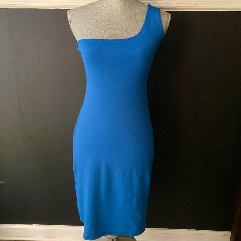 MOA MOA Bright Blue One Shoulder Midi Dress Size Small